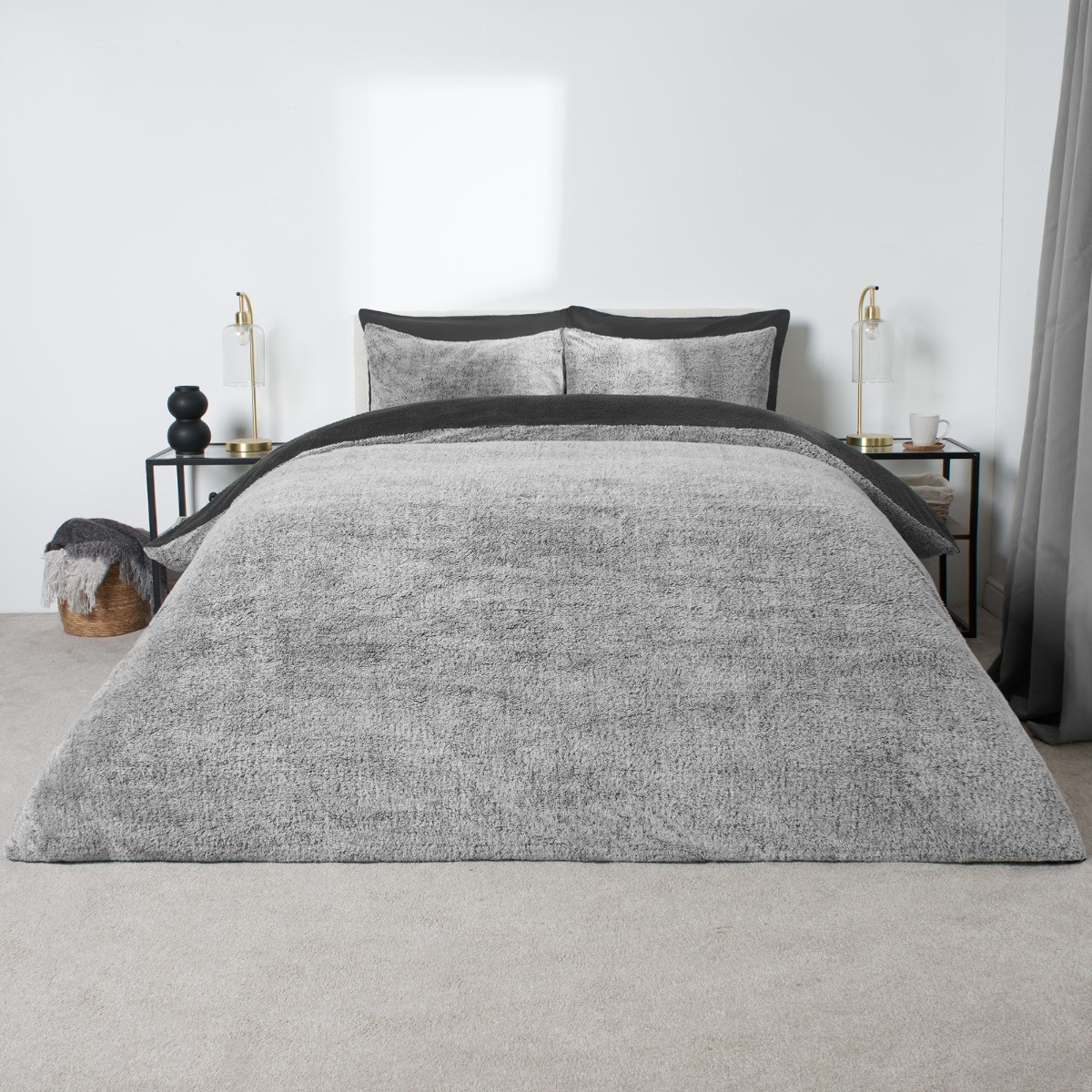 OHS Teddy Marl Duvet Set - Charcoal>