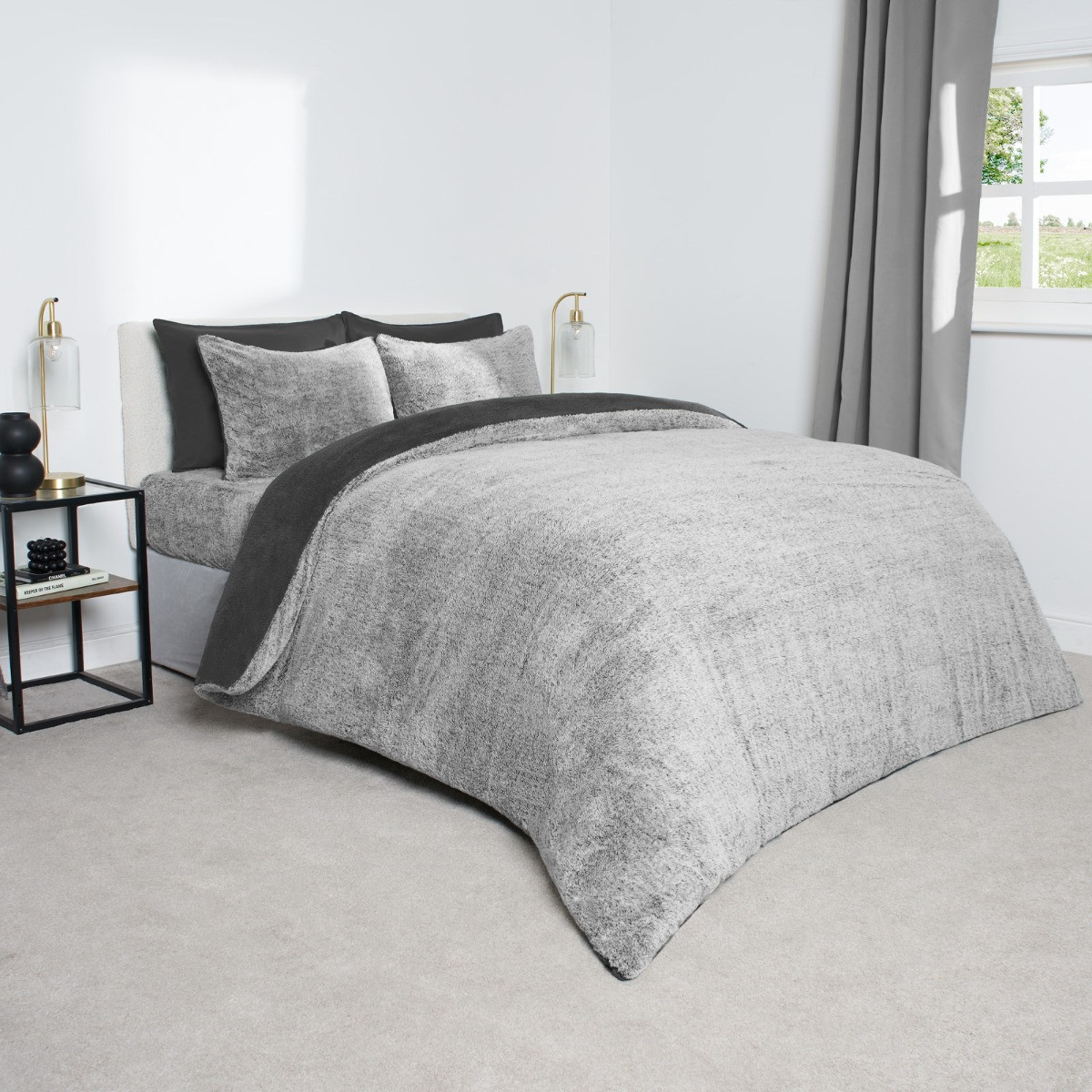 OHS Teddy Marl Duvet Set - Charcoal>