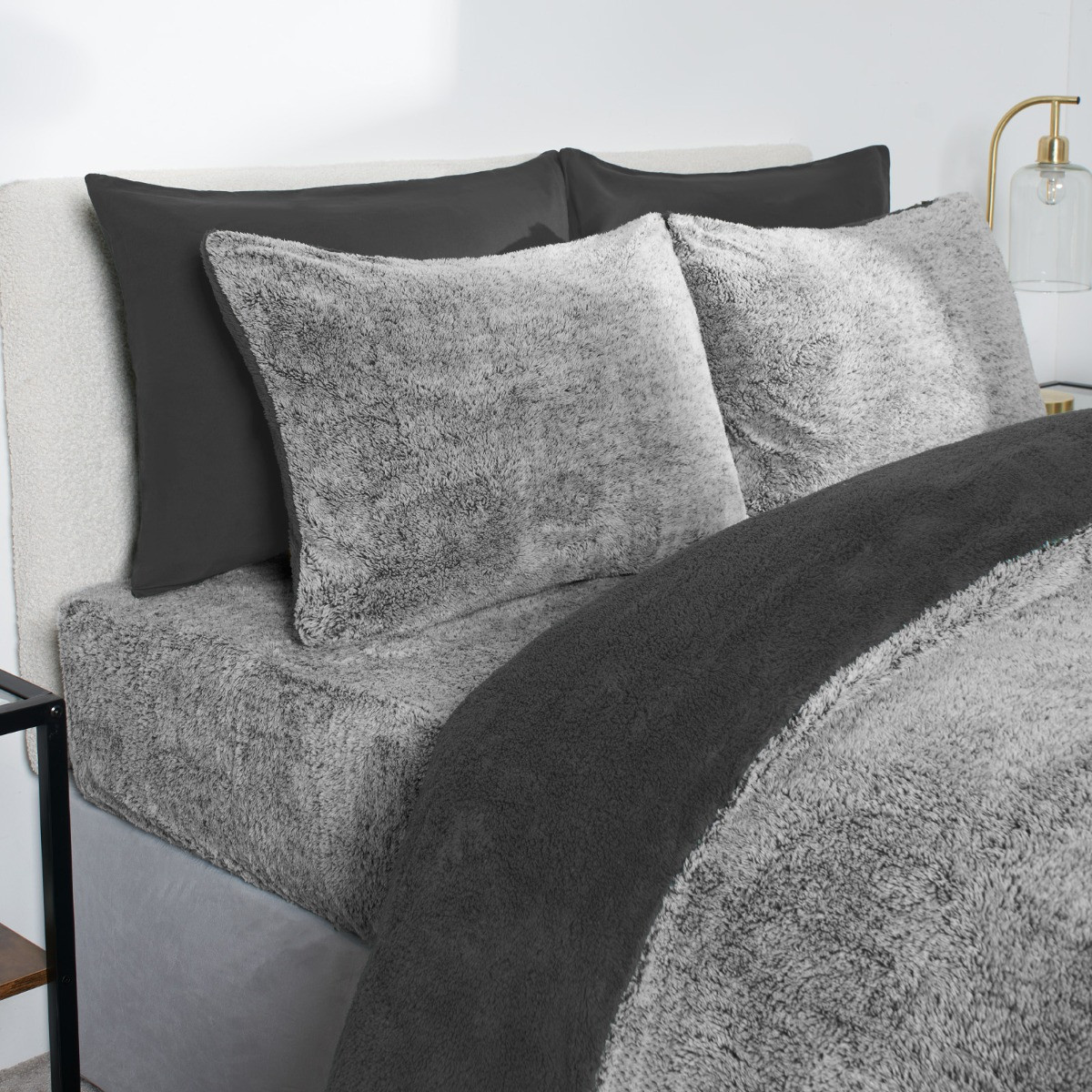 OHS Teddy Marl Duvet Set - Charcoal>