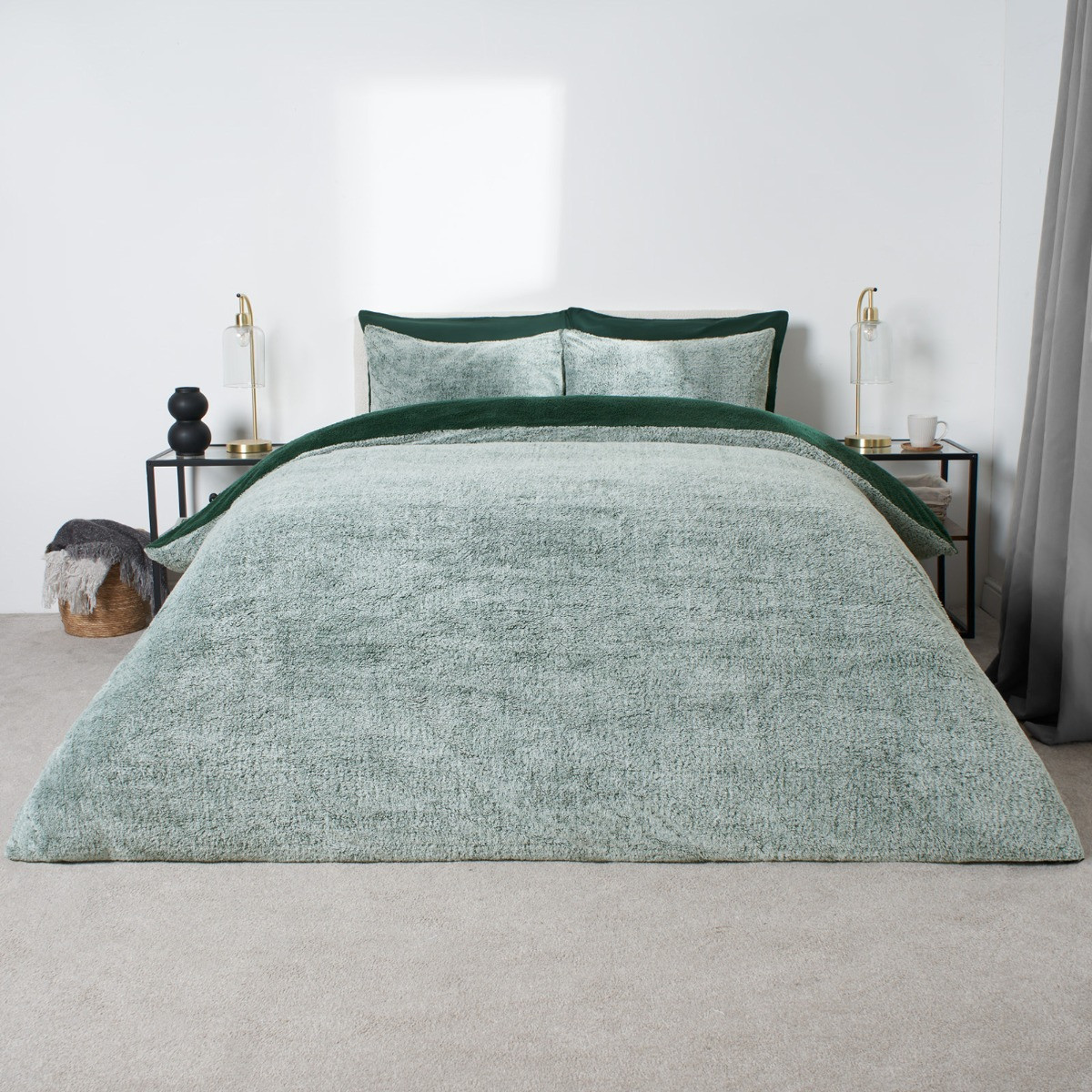 OHS Teddy Marl Duvet Set - Forest Green>