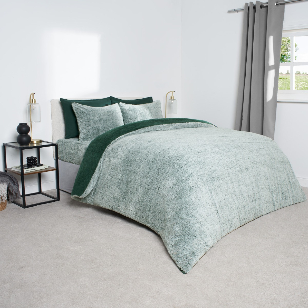 OHS Teddy Marl Duvet Set - Forest Green>