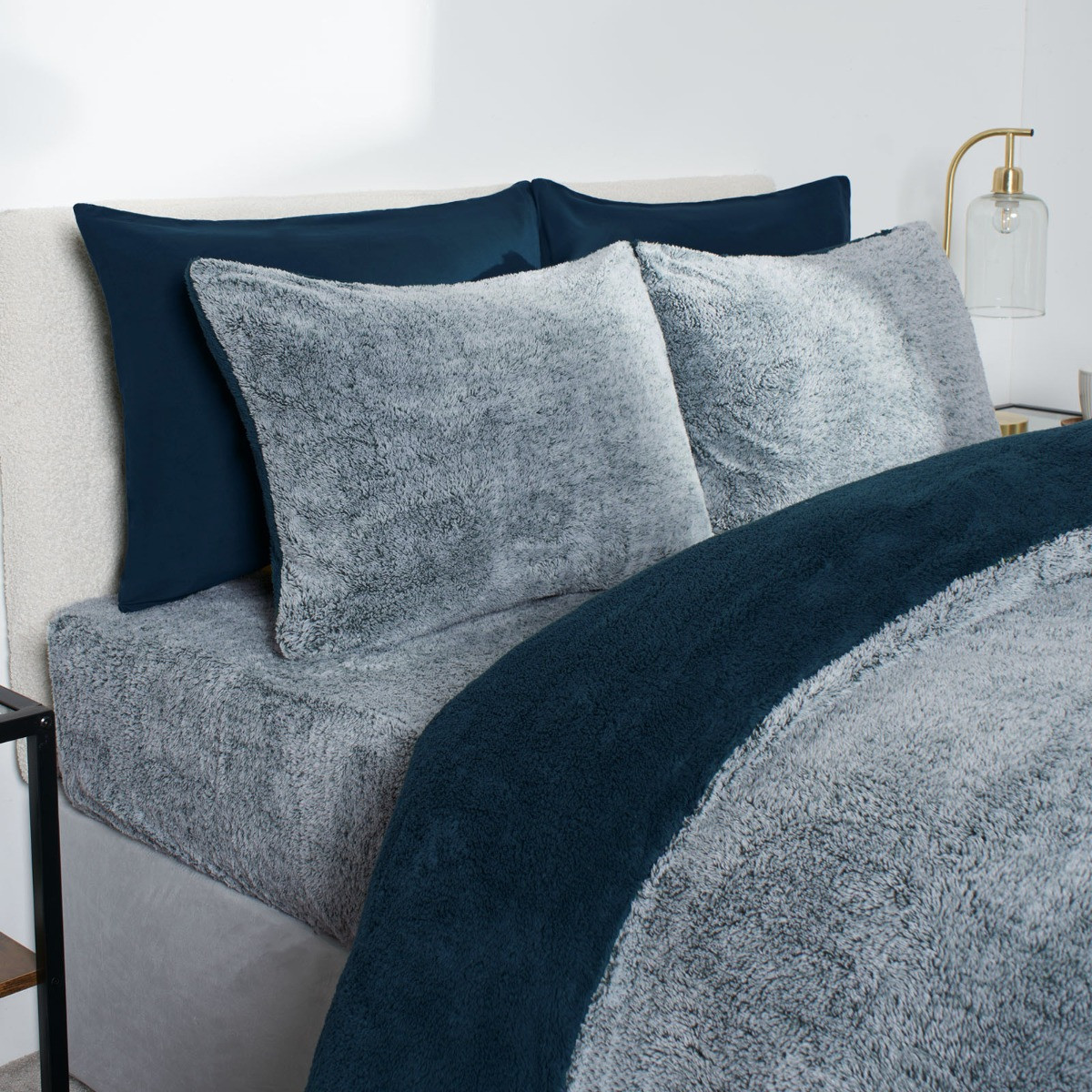 OHS Teddy Marl Duvet Set - Navy>