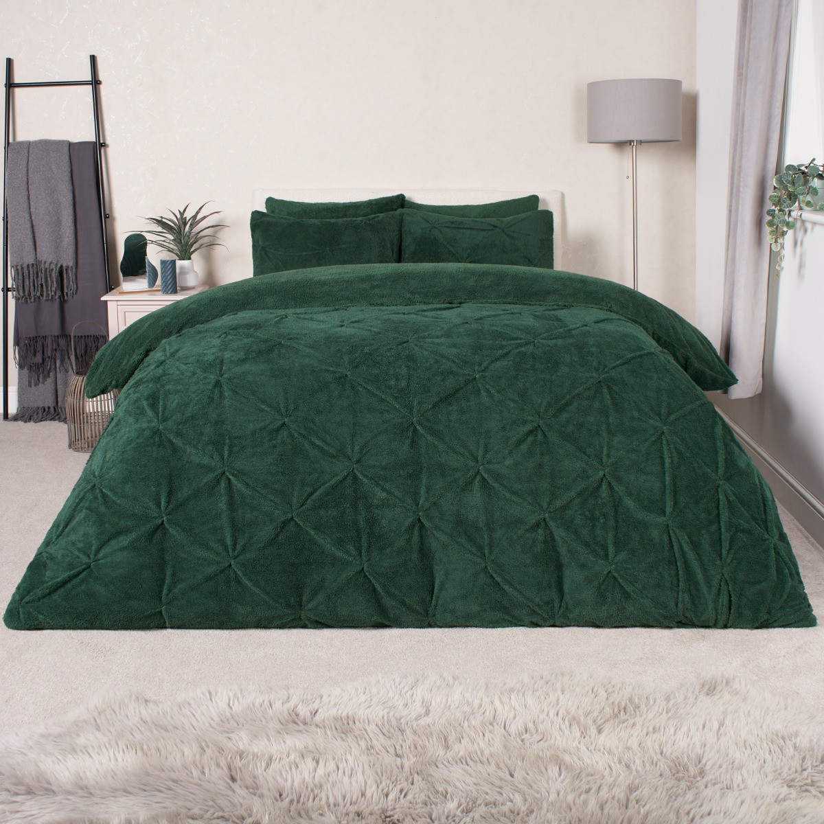 OHS Teddy Pintuck Duvet Set - Forest Green>