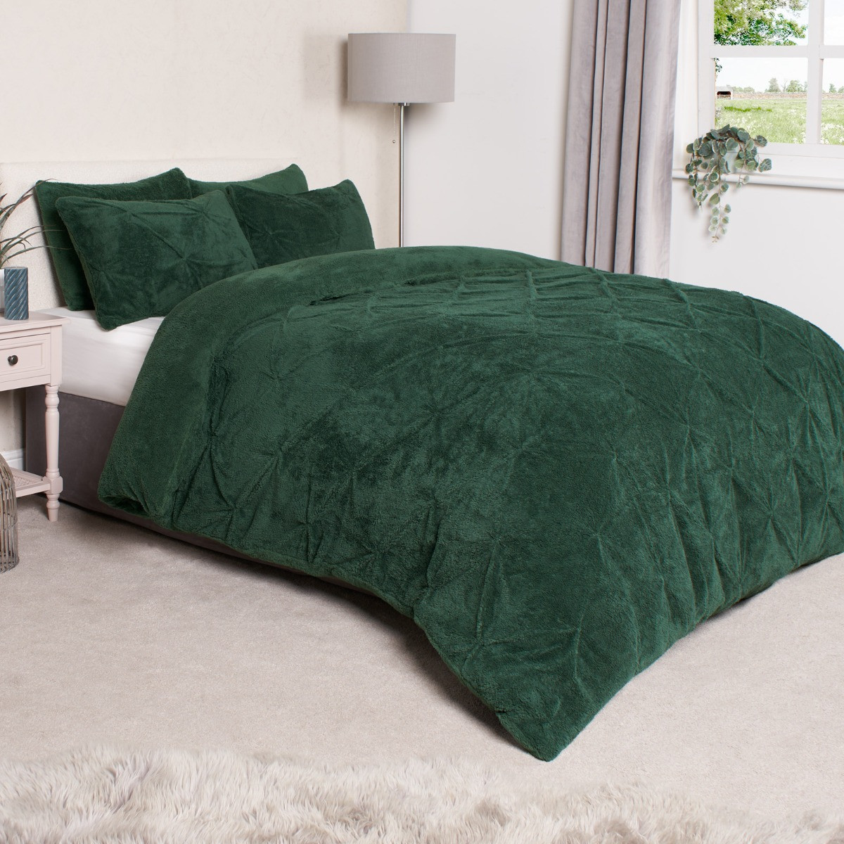 OHS Teddy Pintuck Duvet Set - Forest Green>