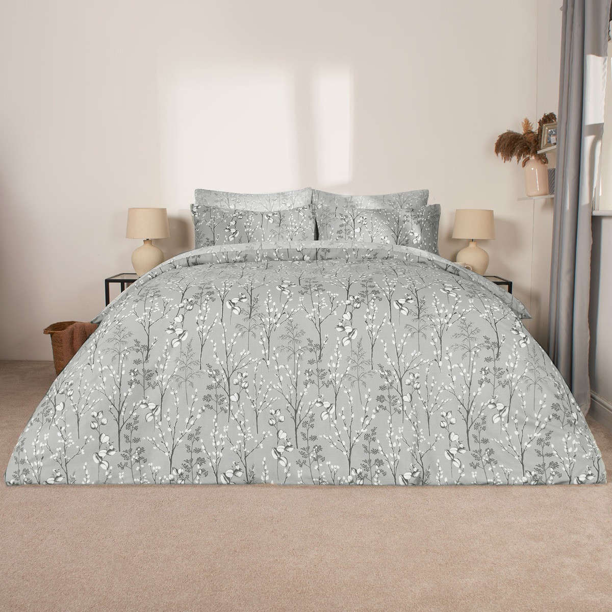 Dreamscene Willow Branch Duvet Set, Grey - Double