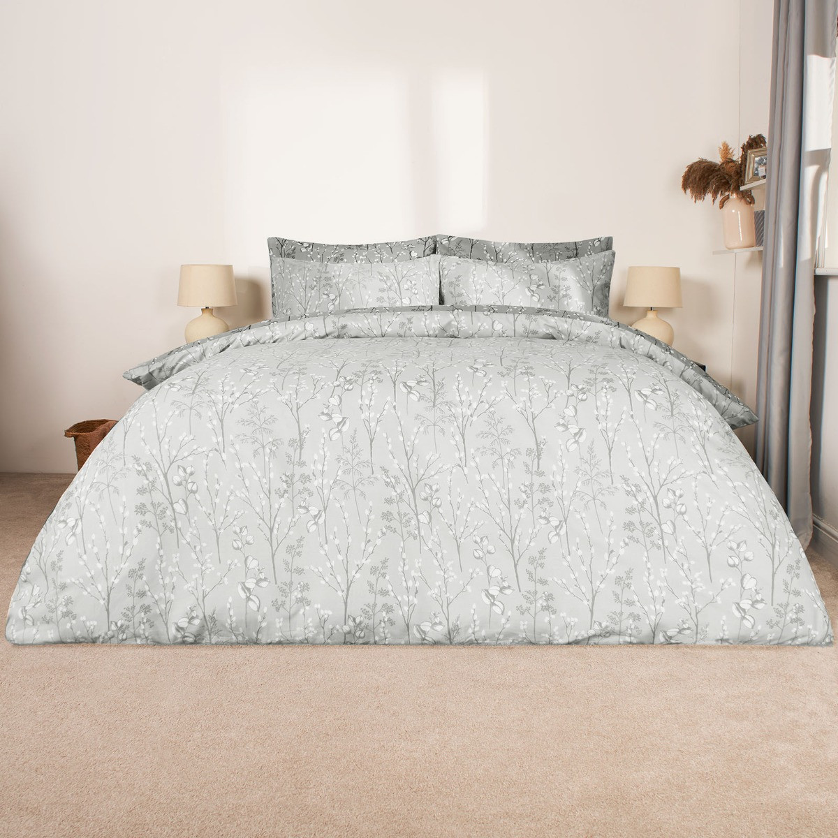 Dreamscene Willow Branch Duvet Set, Grey - Double