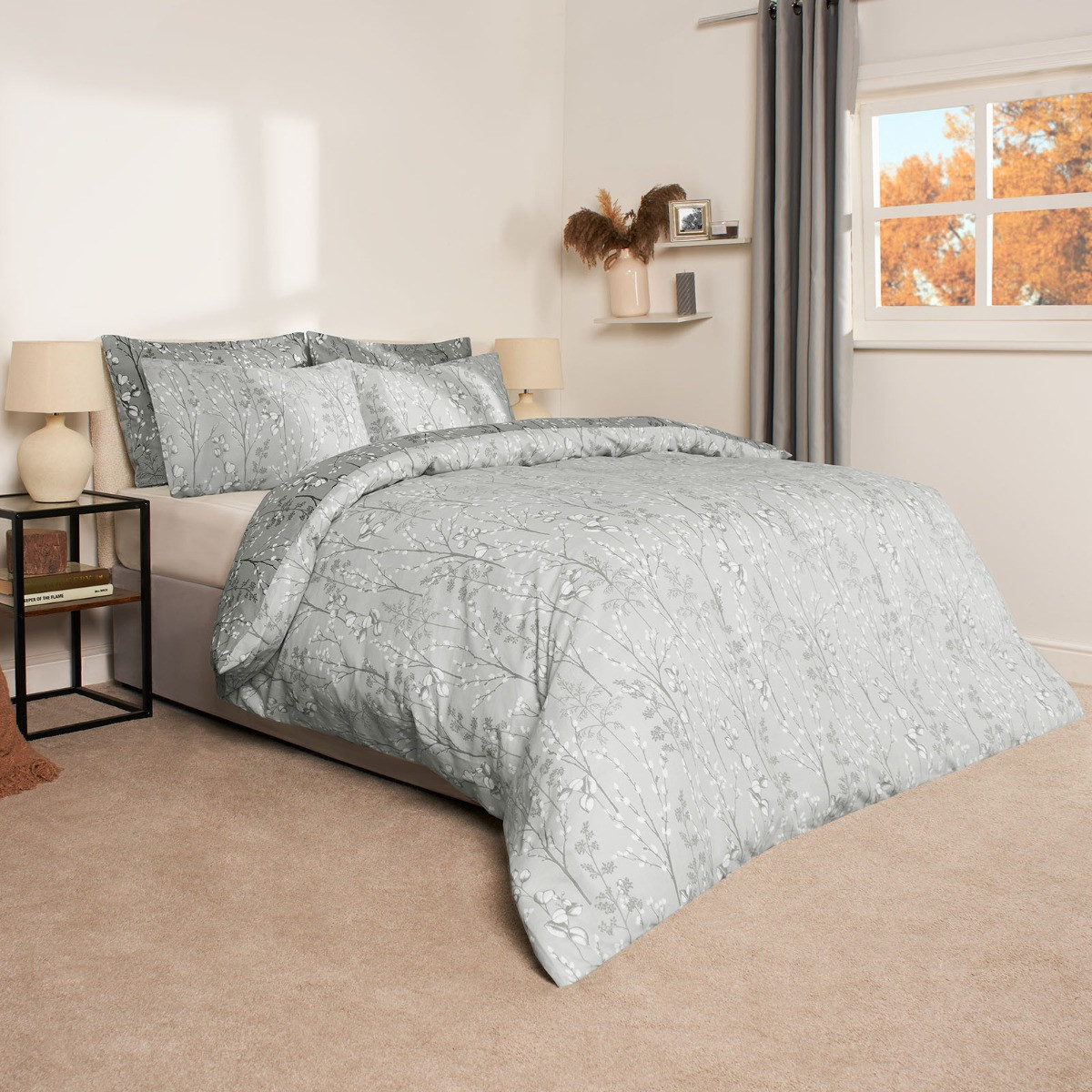 Dreamscene Willow Branch Duvet Set, Grey - Superking