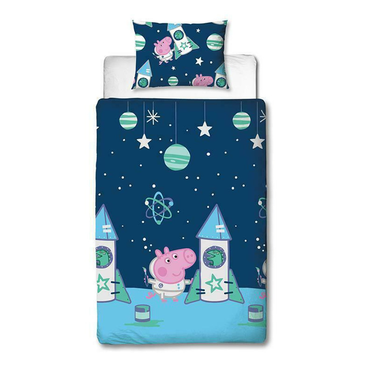 George Pig Space Reversible Duvet Set, Blue - Single>