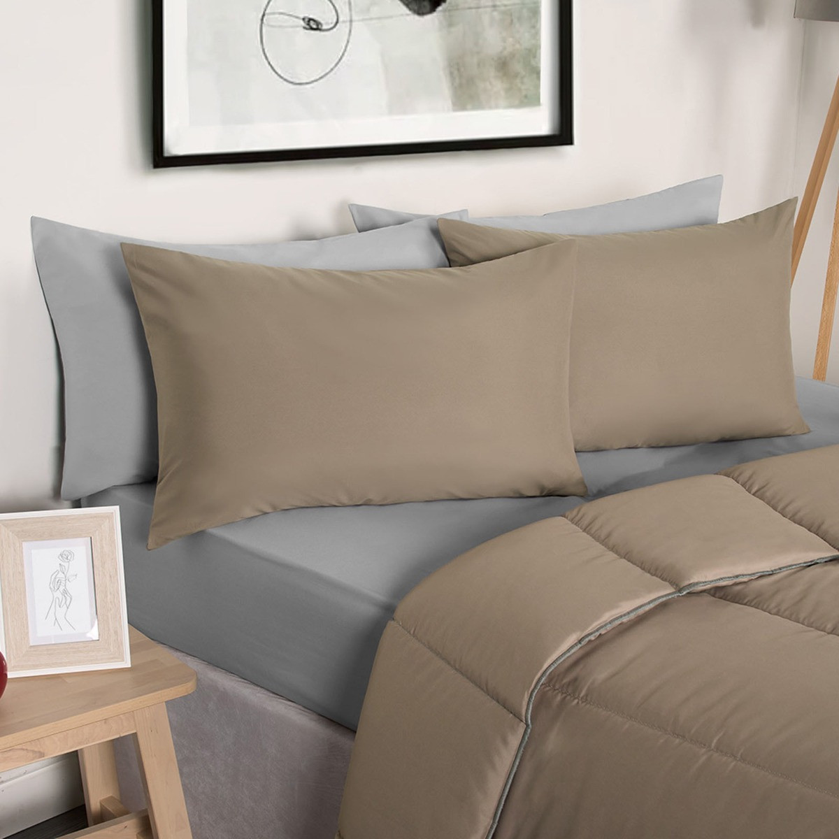 OHS Coverless 10.5 Tog Duvet With Pillowcase - Mink>