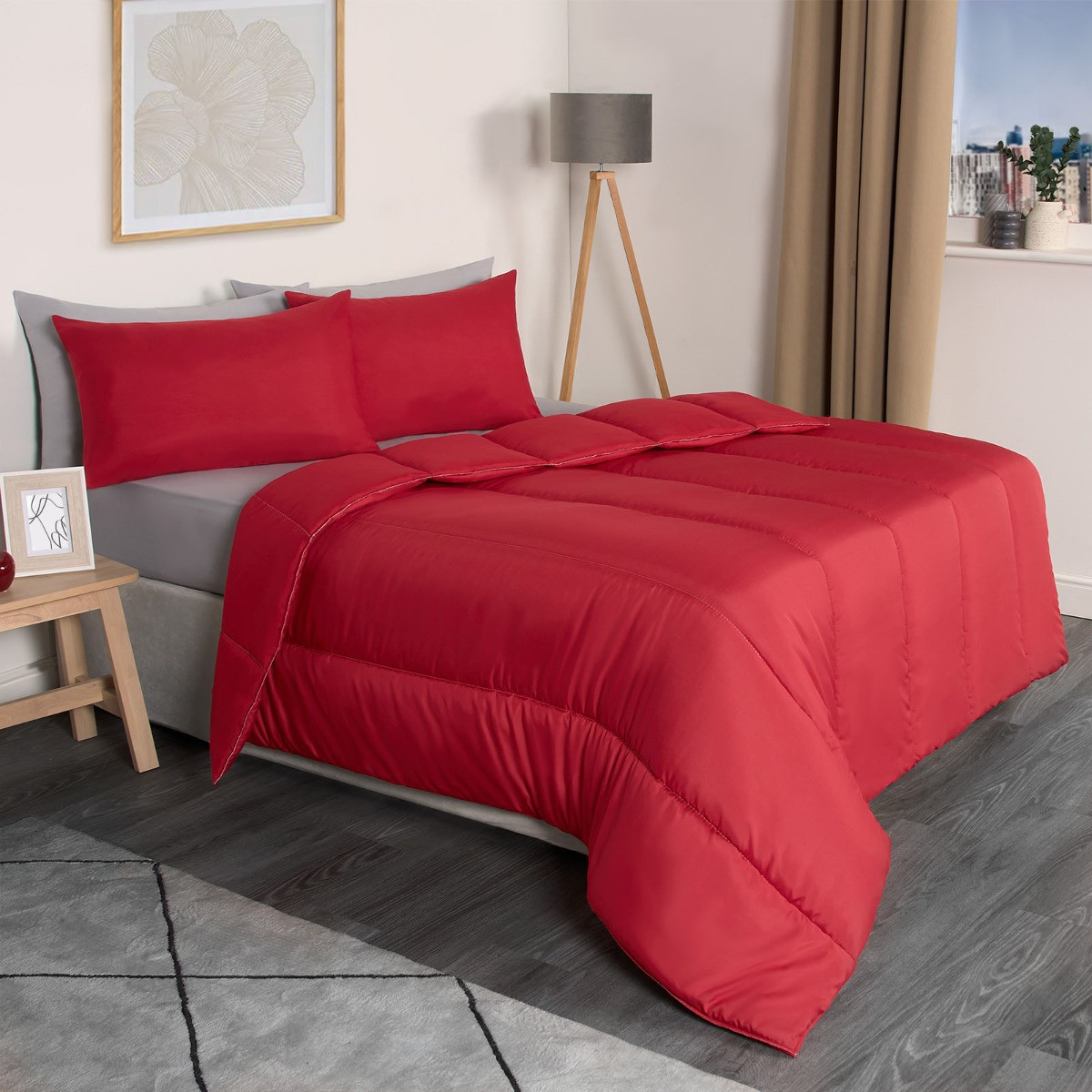 OHS Coverless 10.5 Tog Duvet With Pillowcase - Red>