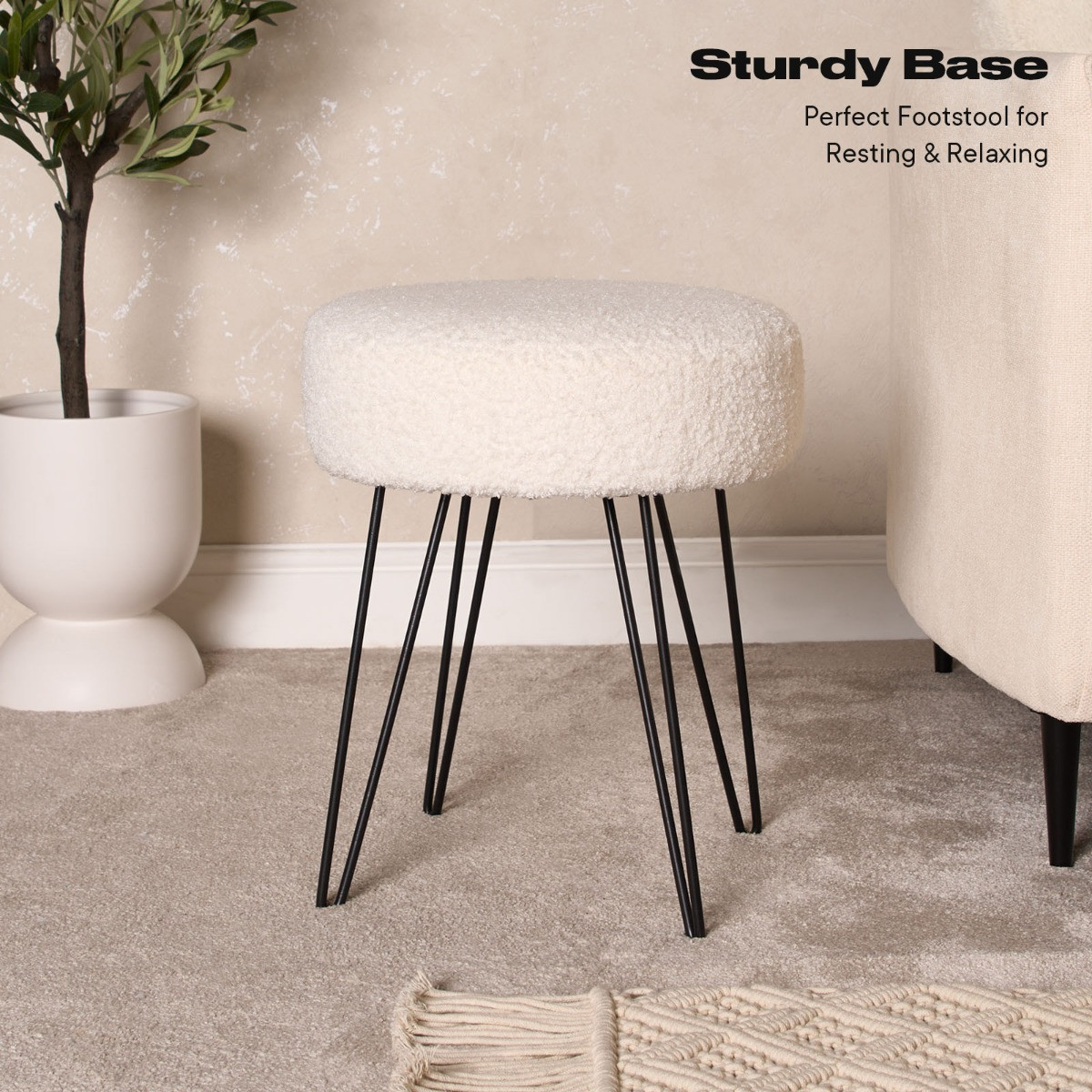 OHS Bouclé Hairpin Stool - White>