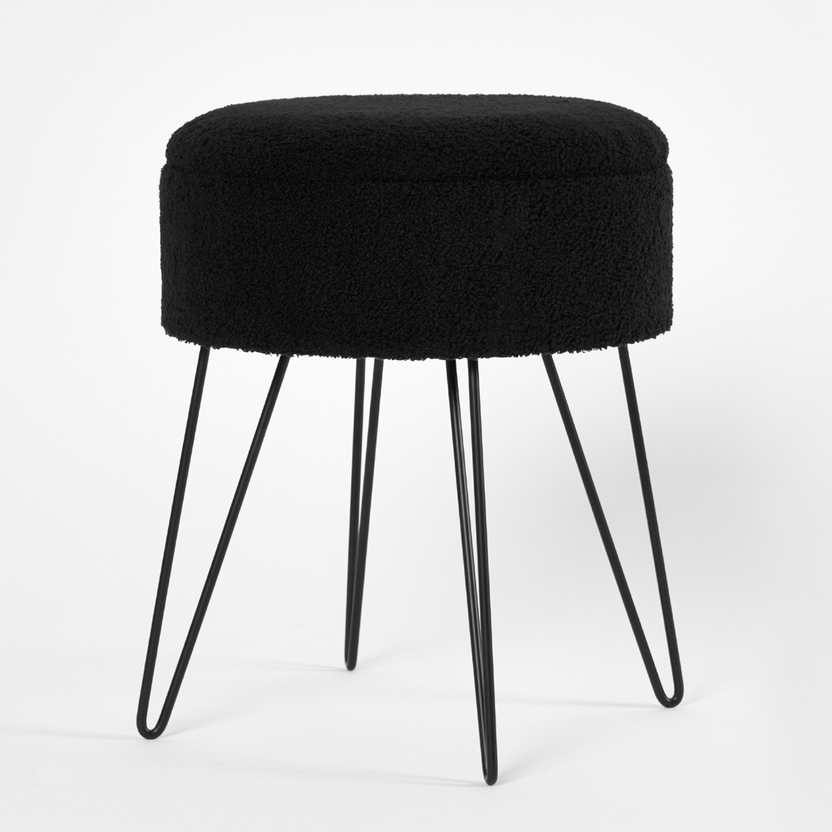 OHS Bouclé Storage Hairpin Stool - Black>