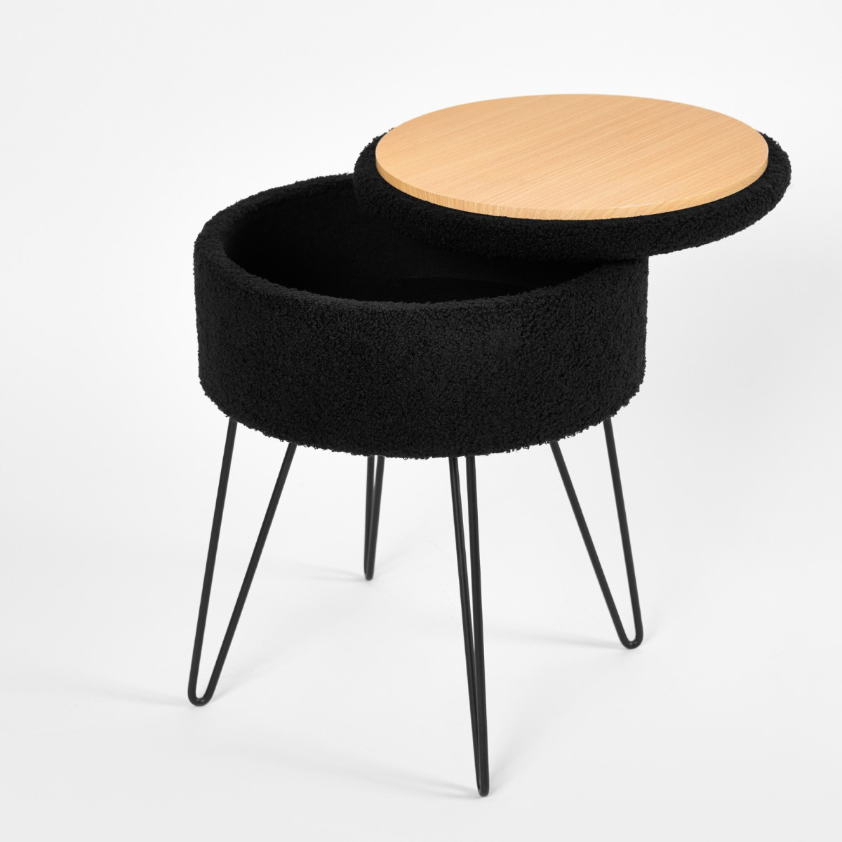 OHS Bouclé Storage Hairpin Stool - Black>