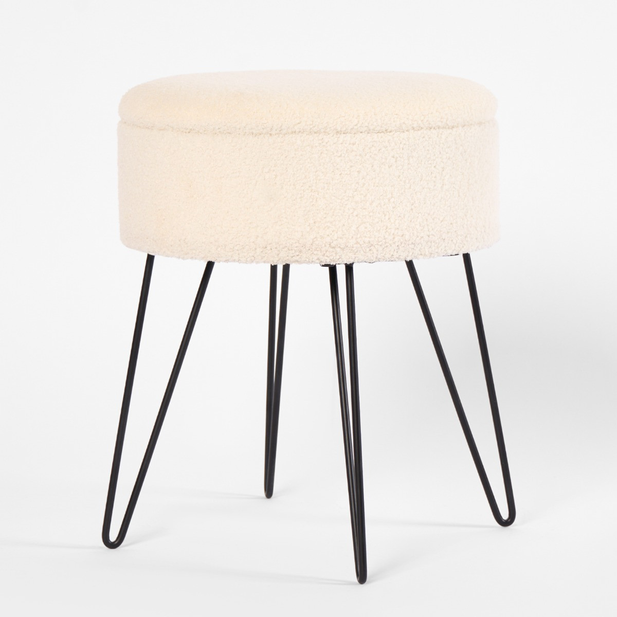 OHS Bouclé Storage Hairpin Stool - Cream>