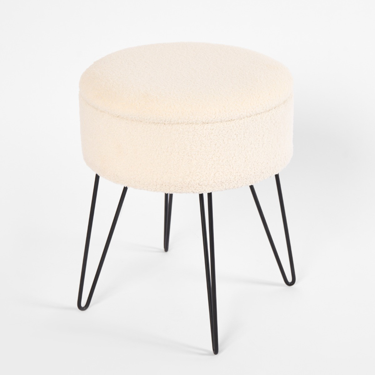 OHS Bouclé Storage Hairpin Stool - Cream>