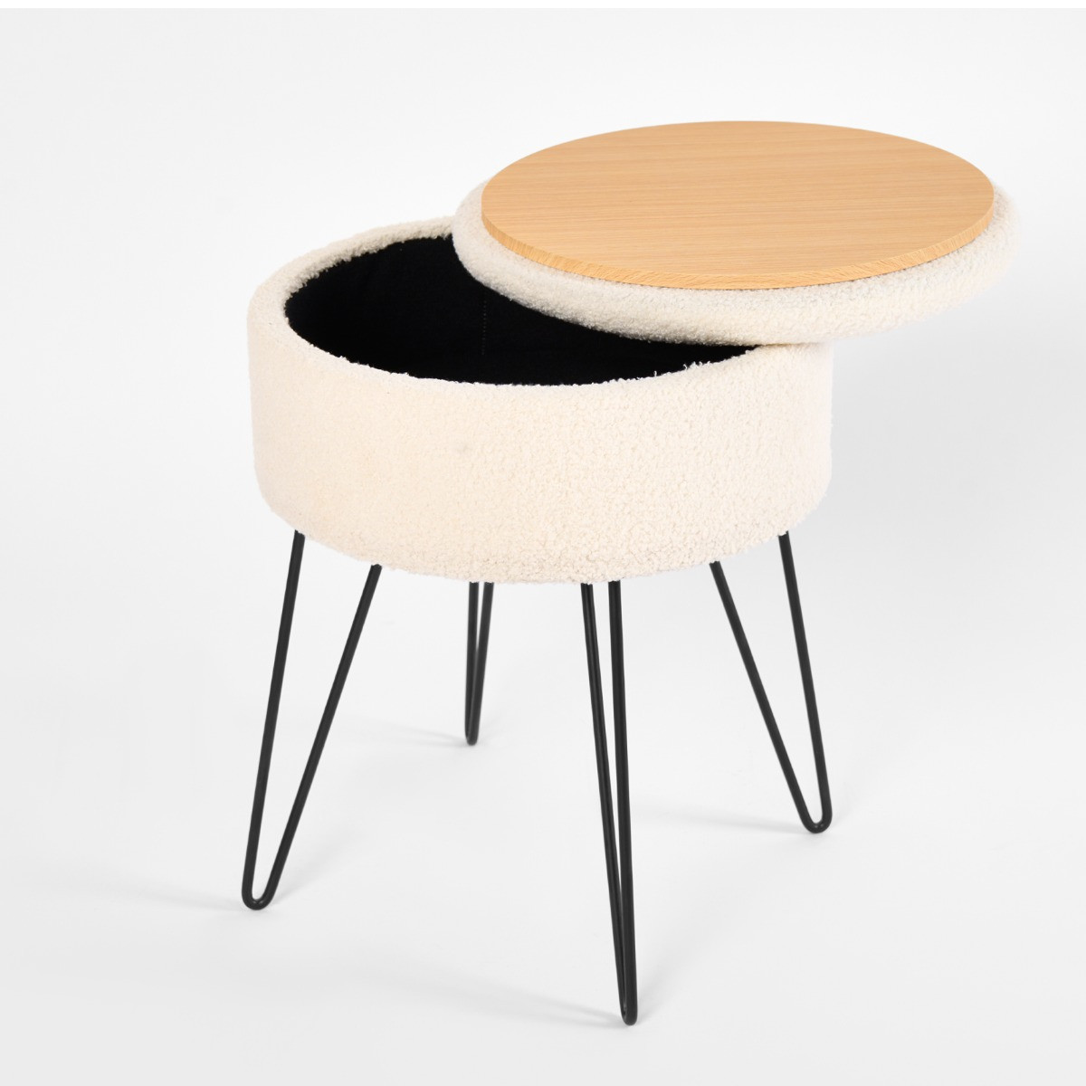 OHS Bouclé Storage Hairpin Stool - Cream>