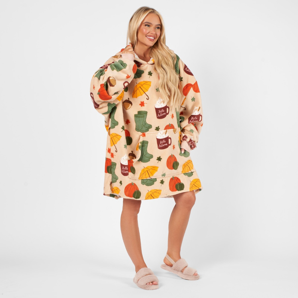 OHS Autumn Print Hoodie Blanket, Adults - Natural Beige>