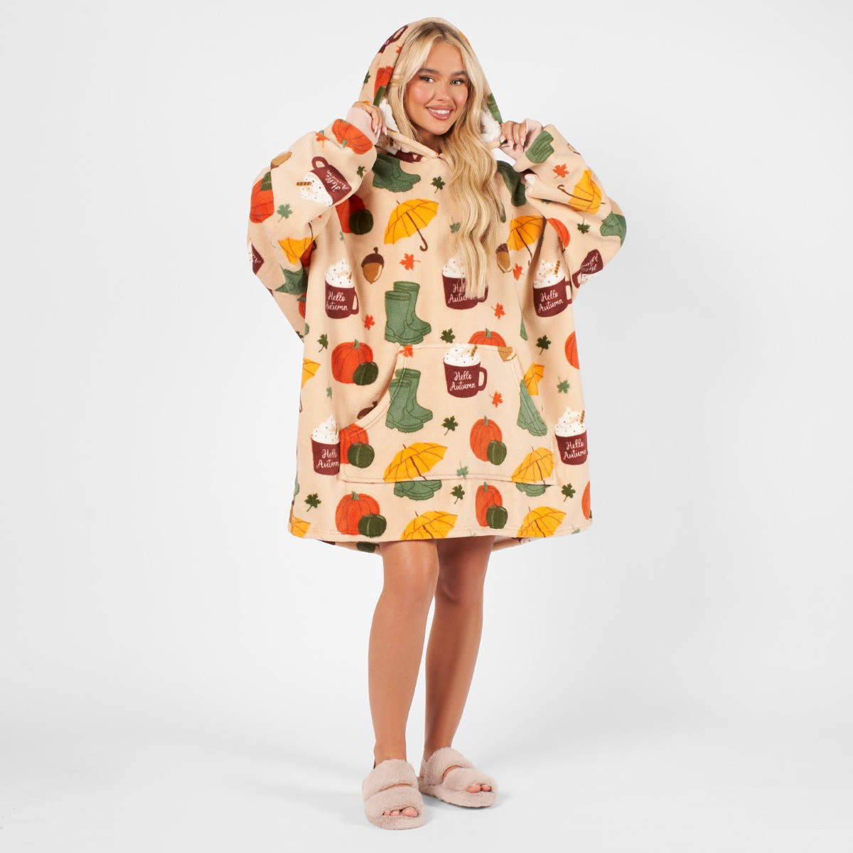 OHS Autumn Print Hoodie Blanket, Adults - Natural Beige>