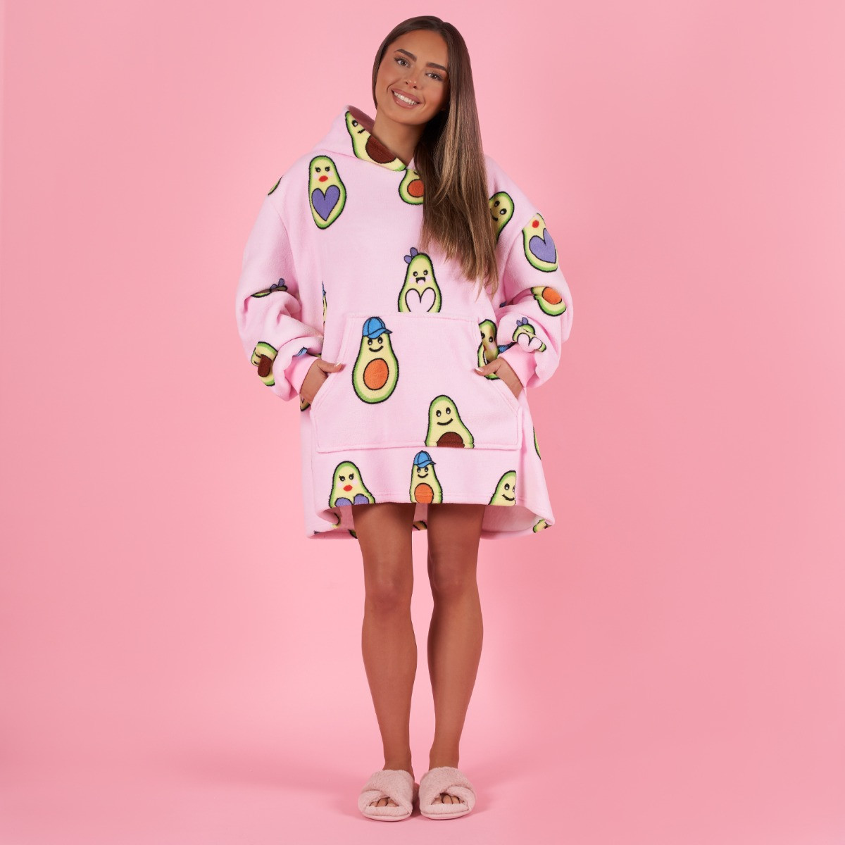 OHS Avocado Print Hoodie Blanket, Petite - Blush >