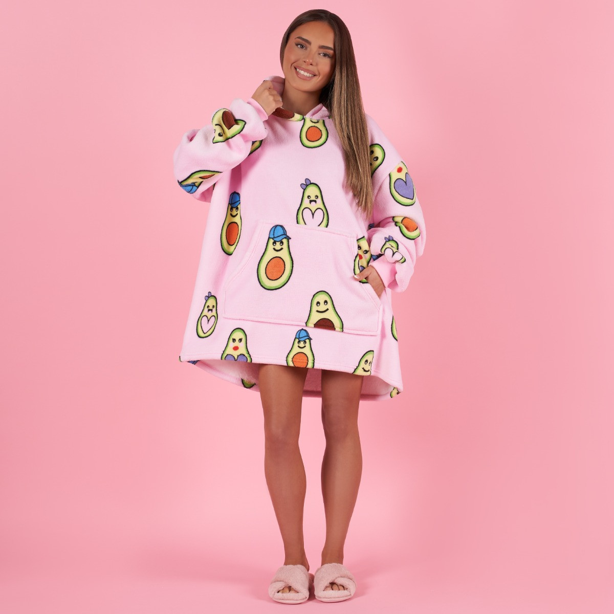 OHS Avocado Print Hoodie Blanket, Petite - Blush >