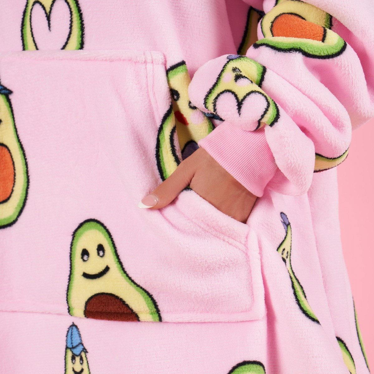 OHS Avocado Print Hoodie Blanket, Petite - Blush >