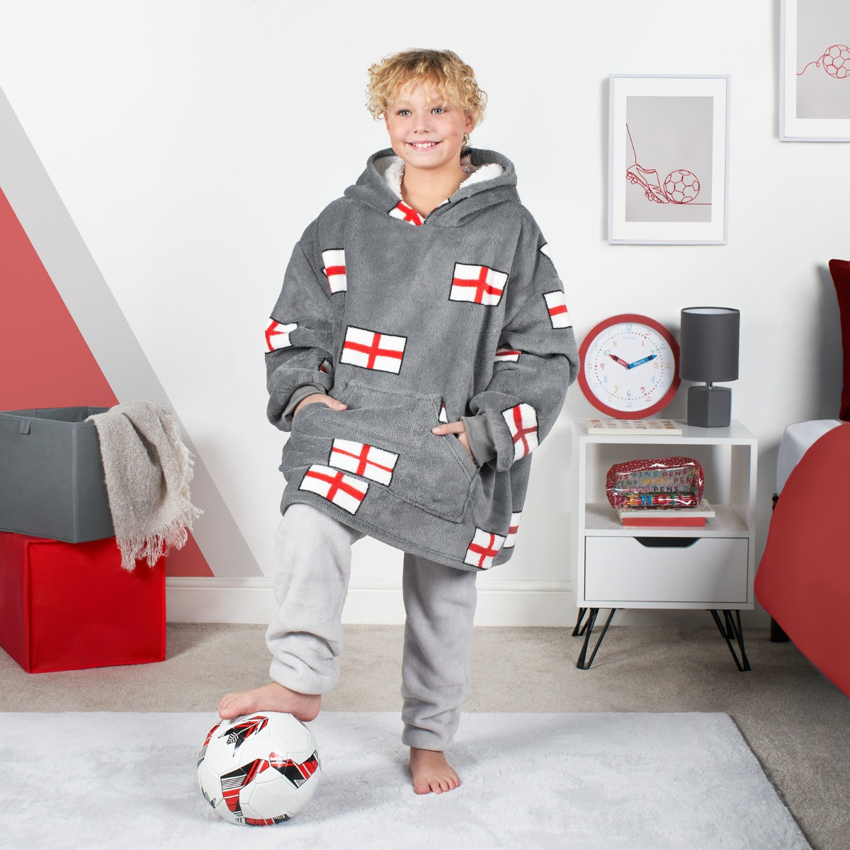 OHS Kids England Flag Print Hoodie Blanket - Charcoal>