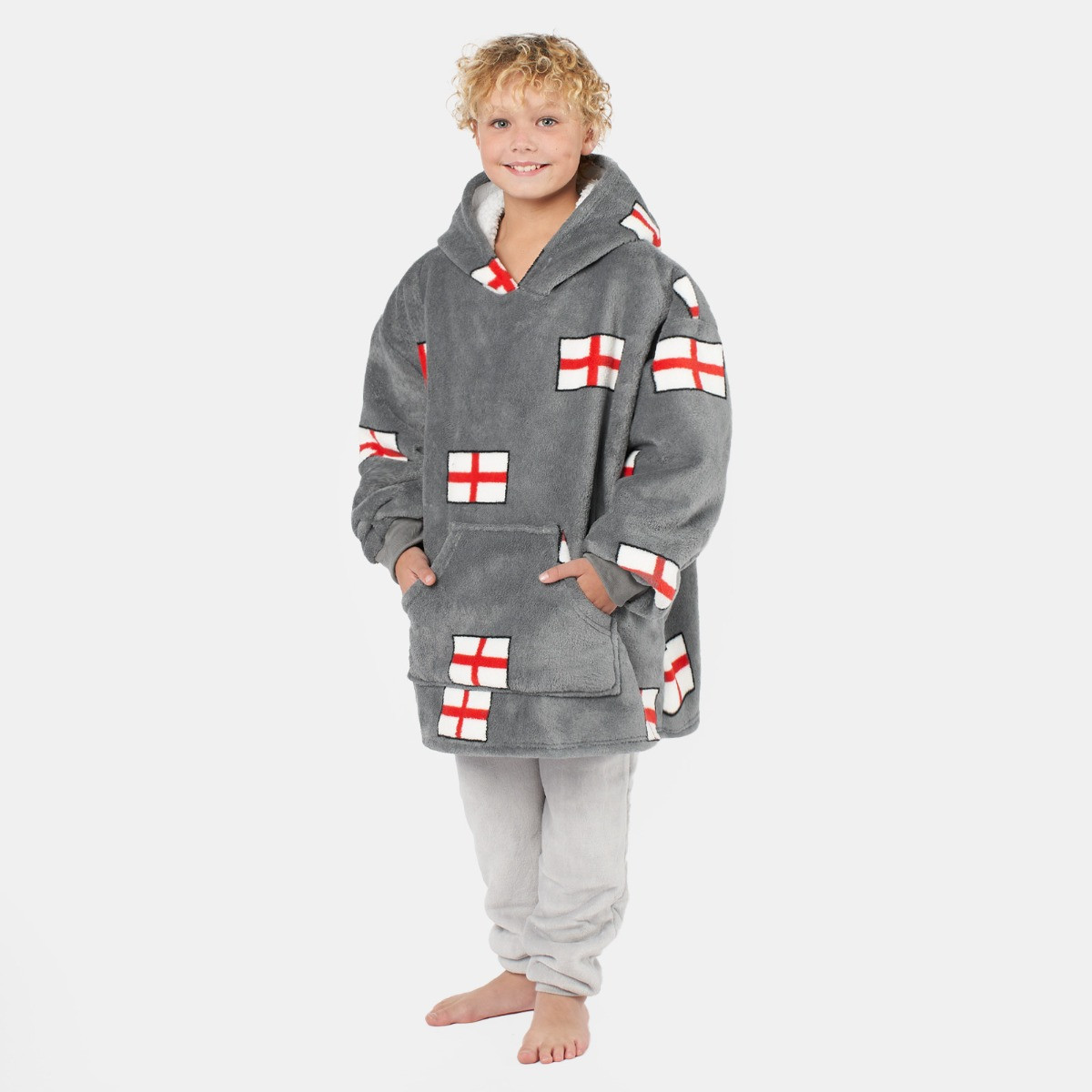 OHS Kids England Flag Print Hoodie Blanket - Charcoal>