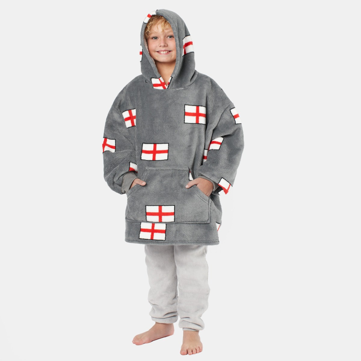 OHS Kids England Flag Print Hoodie Blanket - Charcoal>