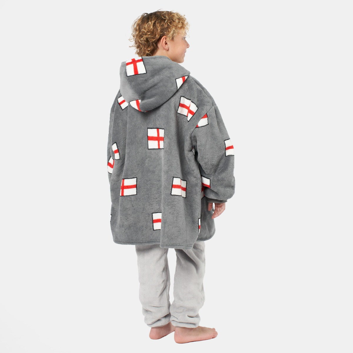 OHS Kids England Flag Print Hoodie Blanket - Charcoal>