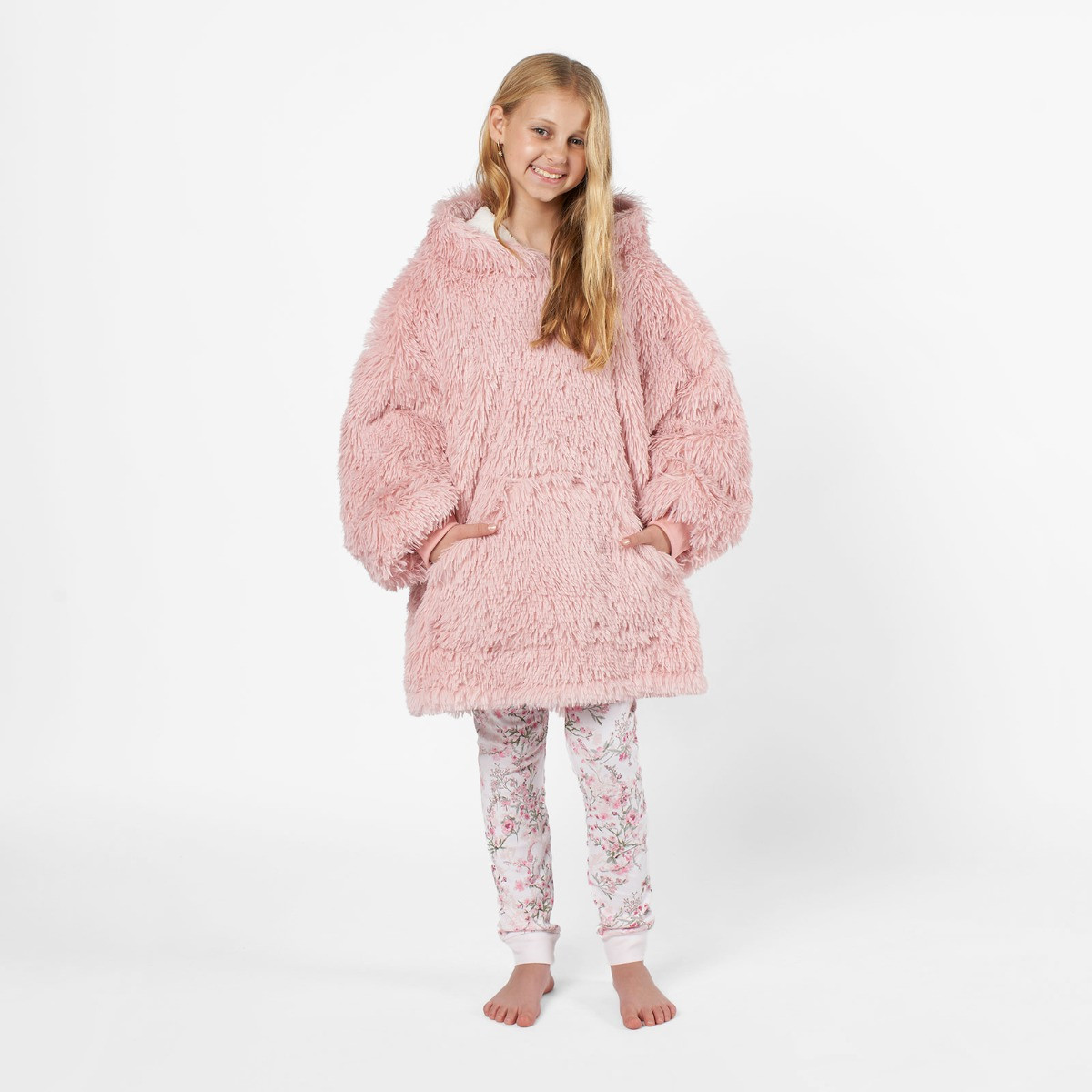 OHS Kids Fluffy Hoodie Blanket Blush