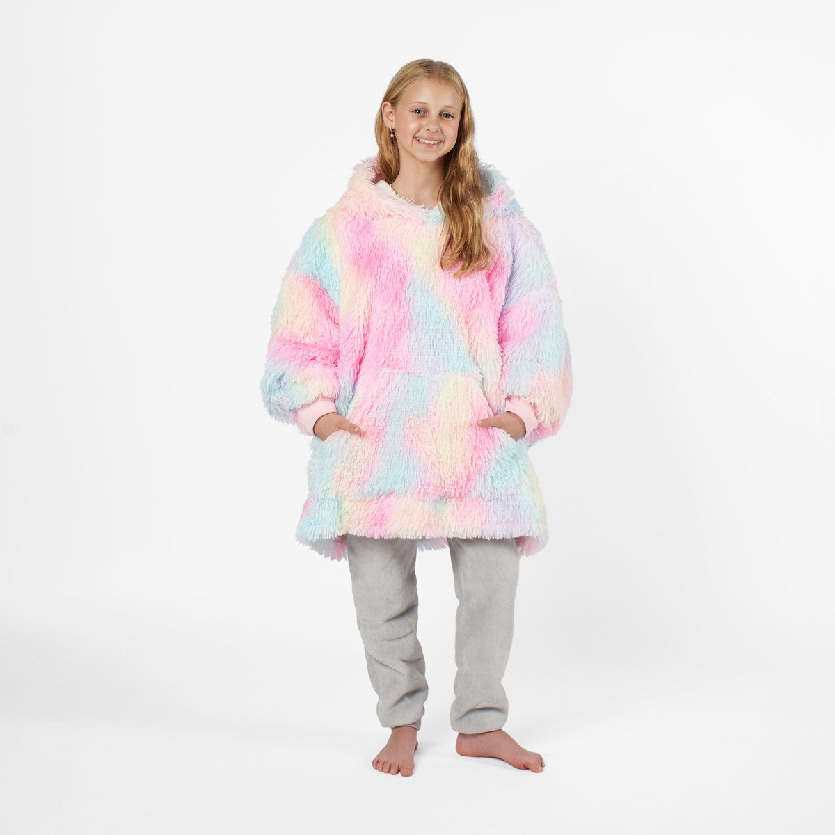 OHS Kids Fluffy Tie Dye Hoodie Blanket - Multi>