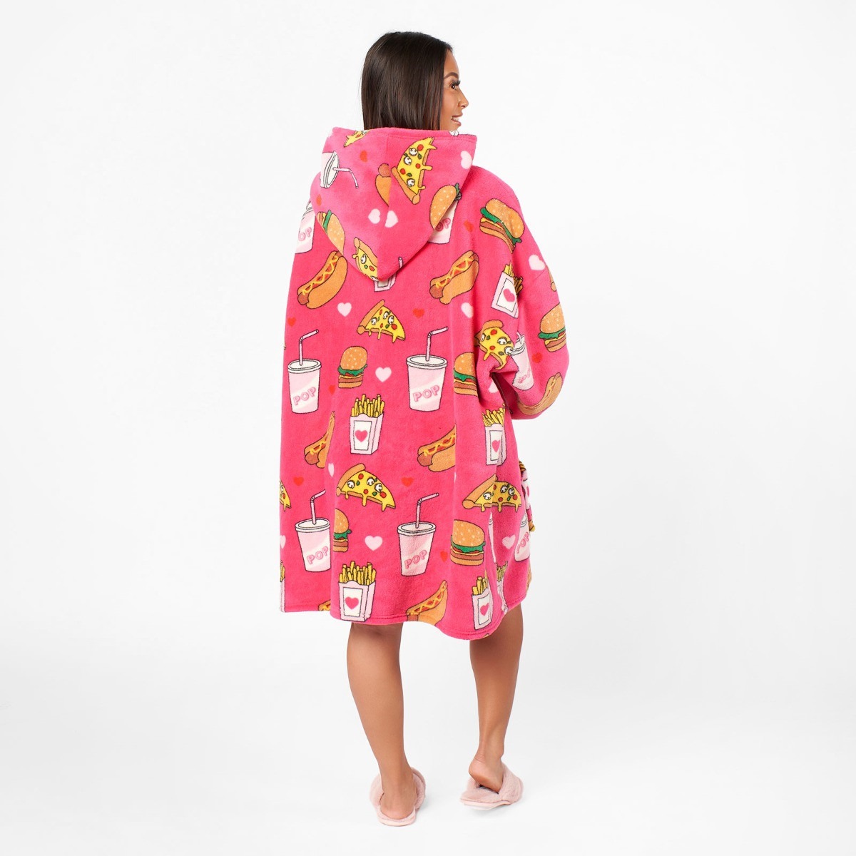 OHS Fast Food Print Hoodie Blanket, Adults - Pink>