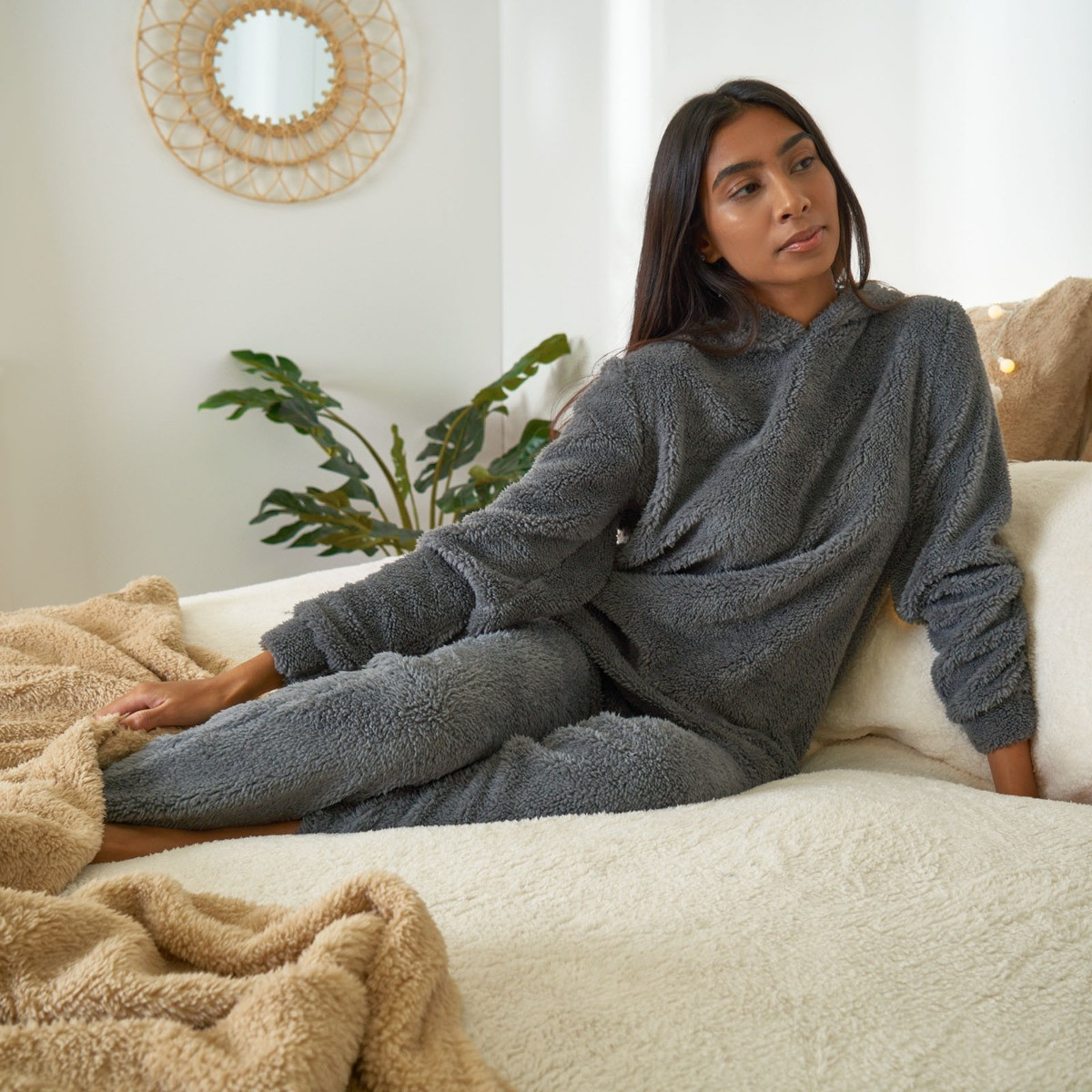 OHS Lounge Teddy Hoodie Grey UK 6 8