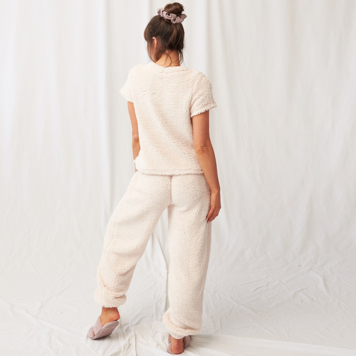 Cream teddy online joggers