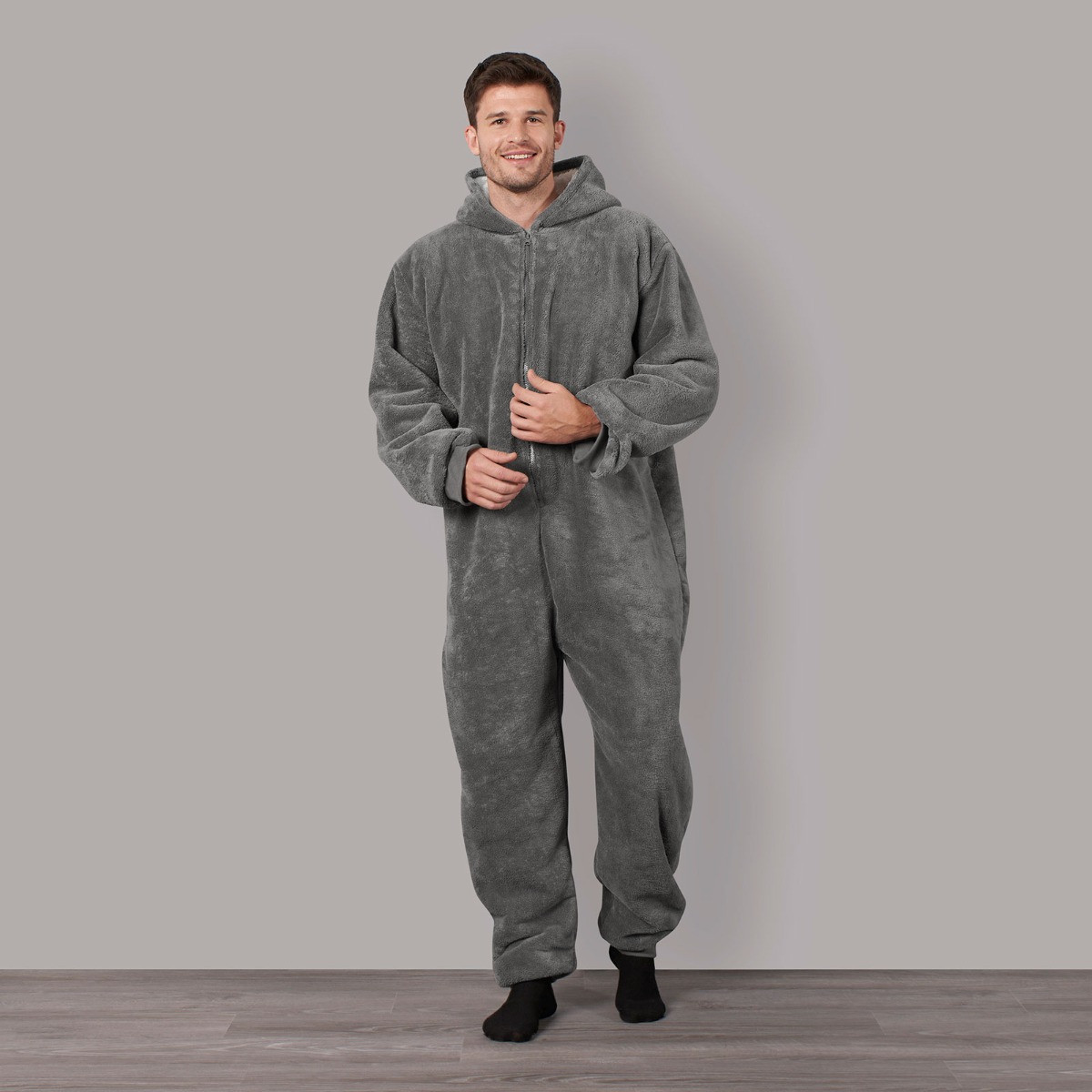 OHS Coral Fleece Onesie, Large - Charcoal>