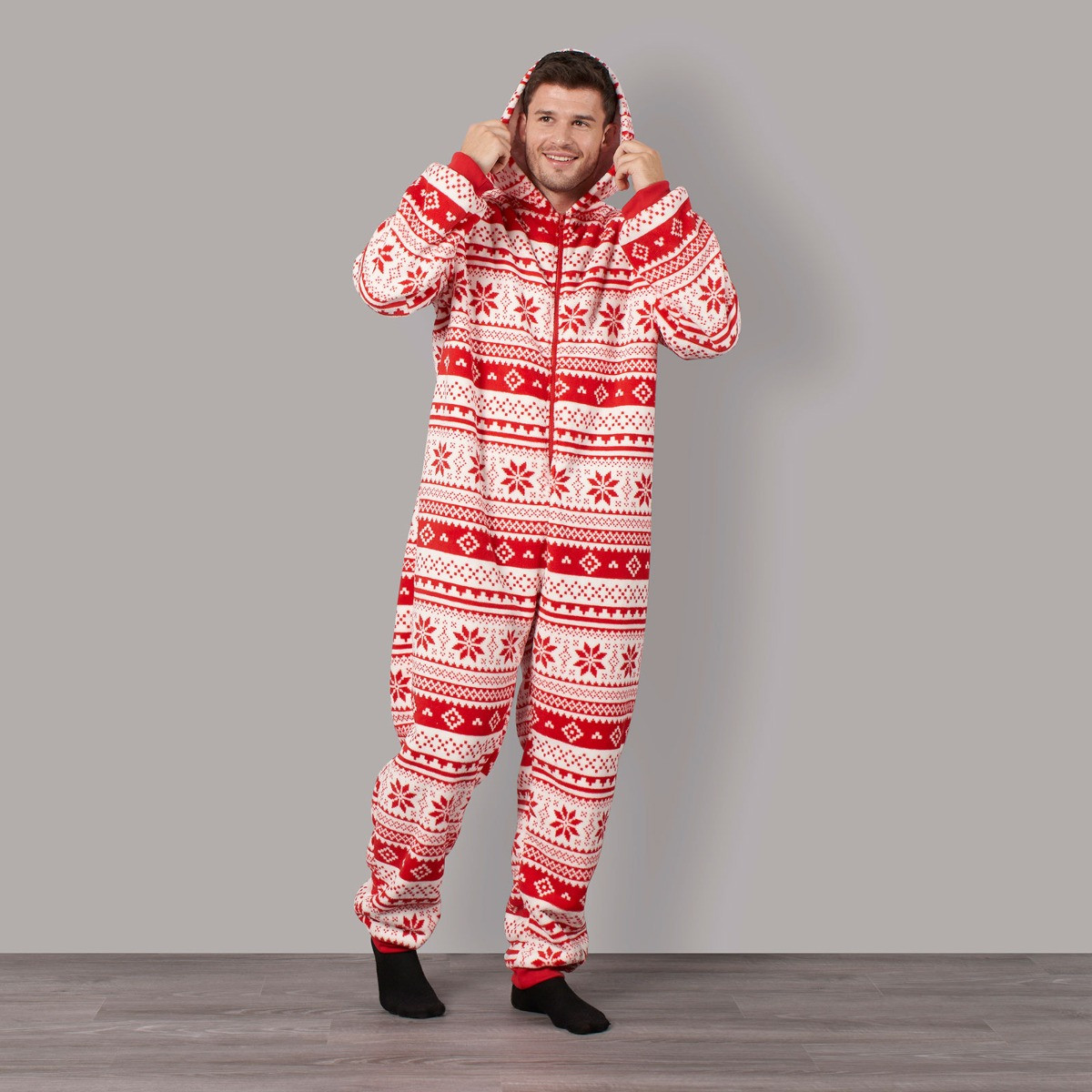 OHS Christmas Nordic Print Onesie, Red - Medium>