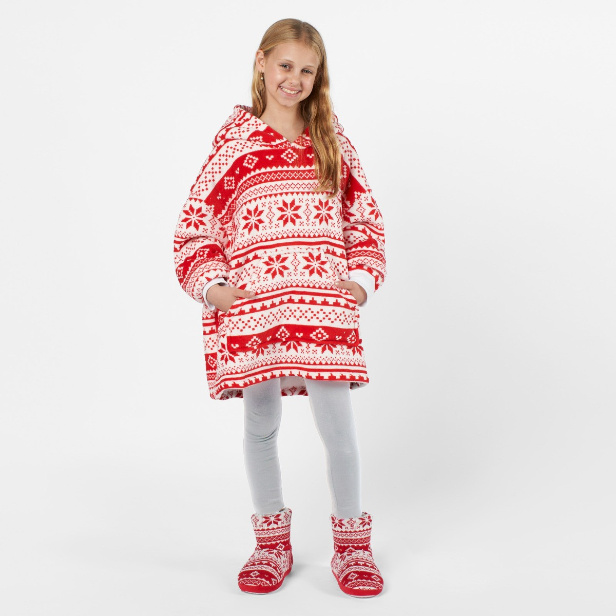 OHS Kids Christmas Nordic Print Hoodie Blanket - Red >