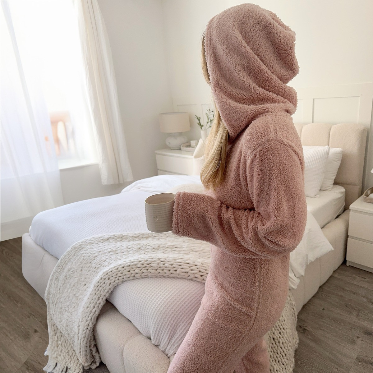 OHS Teddy Fleece Onesie Jumpsuit - Blush>