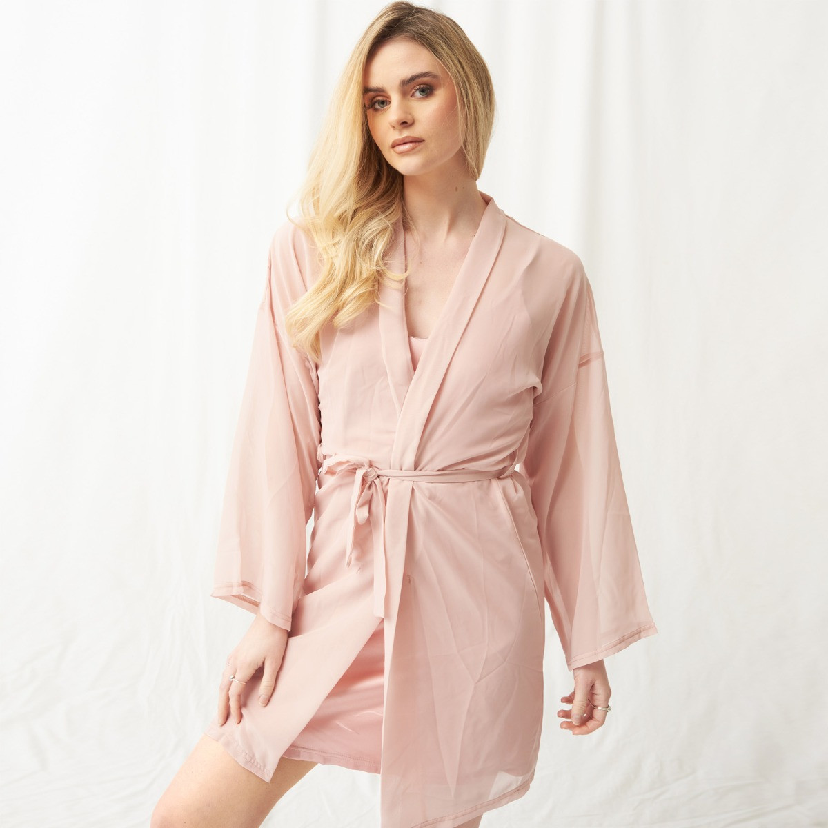 OHS Short Chiffon Robe, Blush - Small>