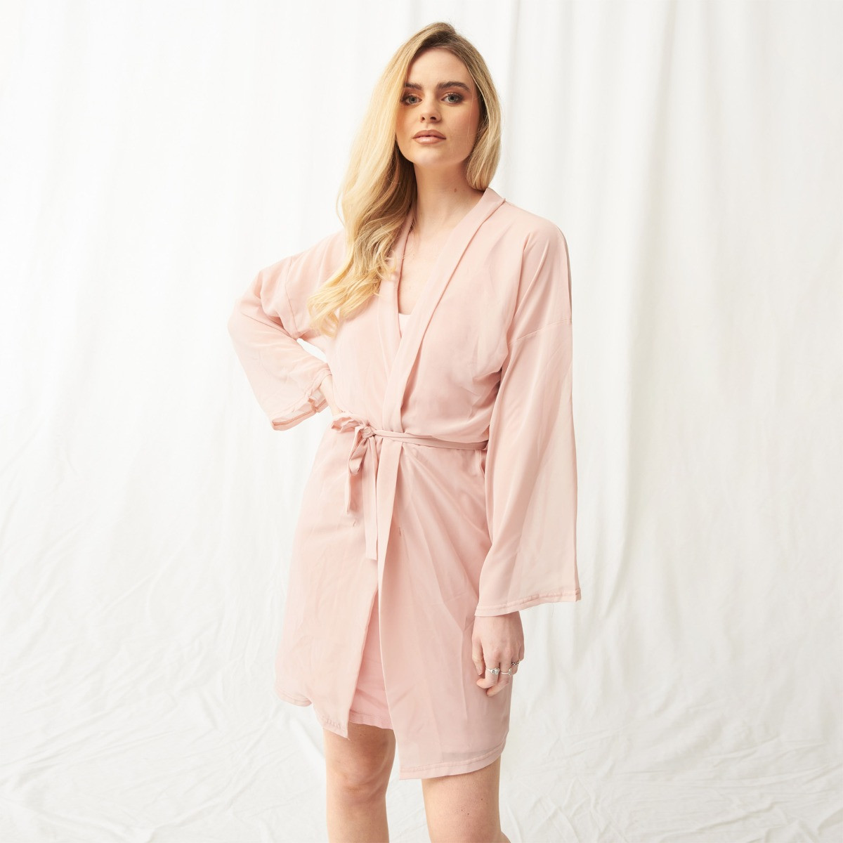 OHS Short Chiffon Robe, Blush - Small>