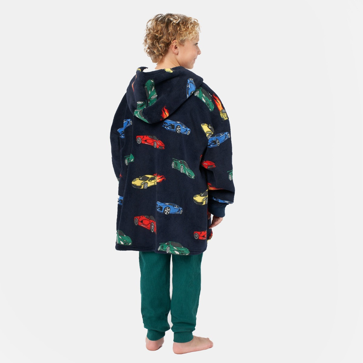 OHS Kids Car Race Print Hoodie Blanket - Navy>