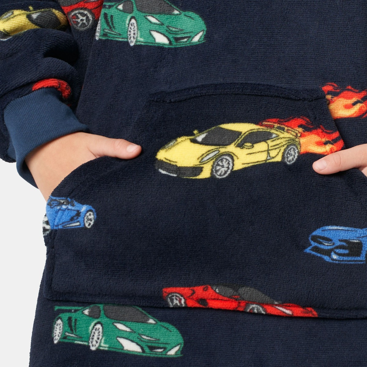 OHS Kids Car Race Print Hoodie Blanket - Navy>