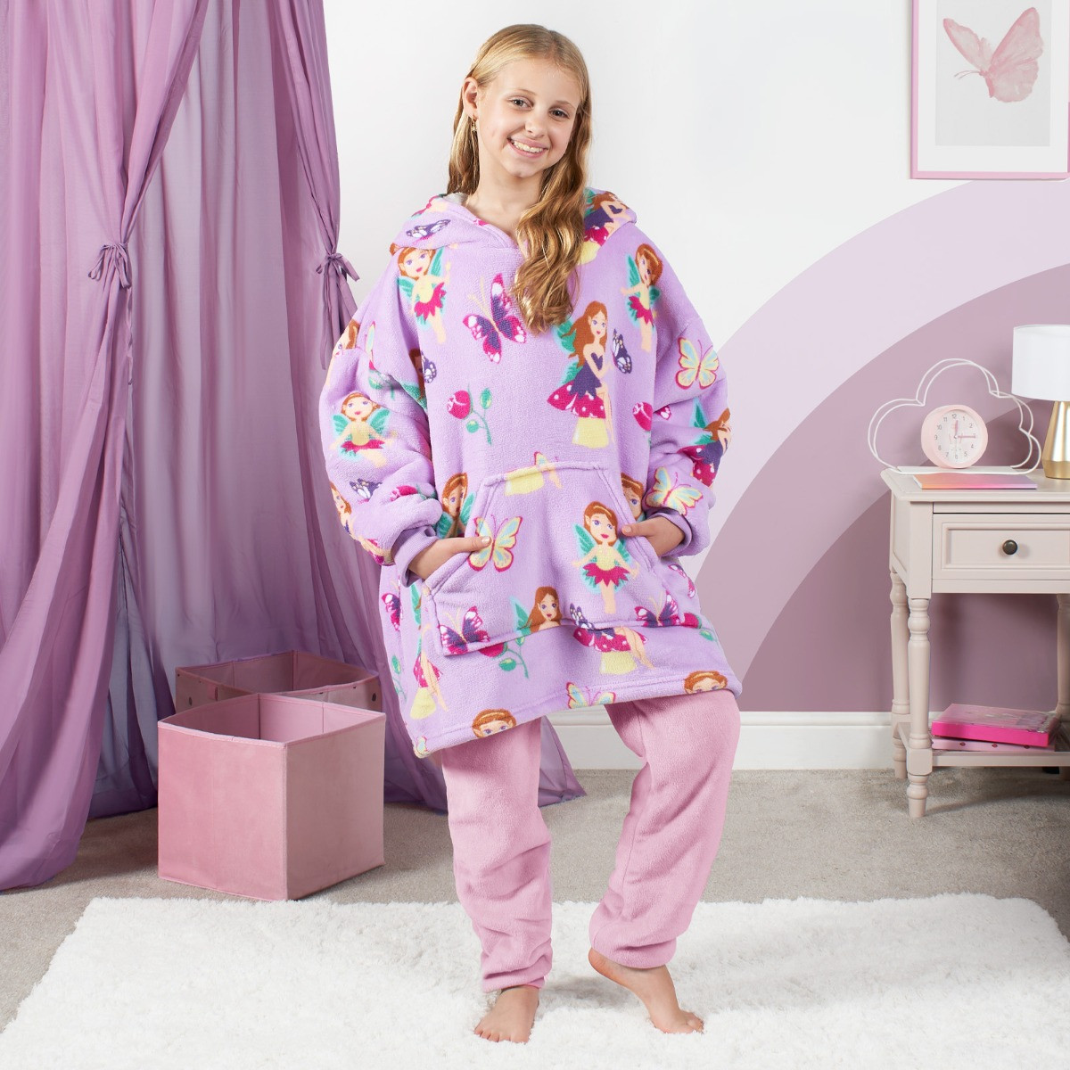 OHS Fairy Print Hoodie Blanket, Kids - Lilac>