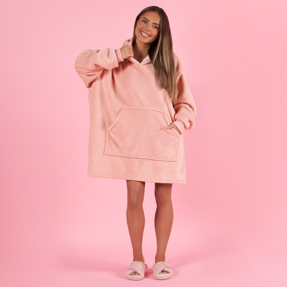 OHS Sherpa Fleece Hoodie Blanket, Petite - Blush>