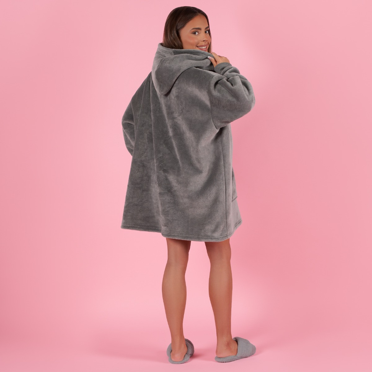 OHS Sherpa Fleece Hoodie Blanket, Petite - Charcoal>