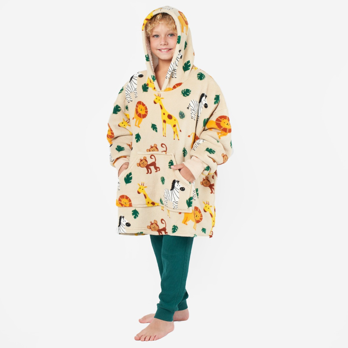 OHS Safari Print Hoodie Blanket, Beige - Kids>