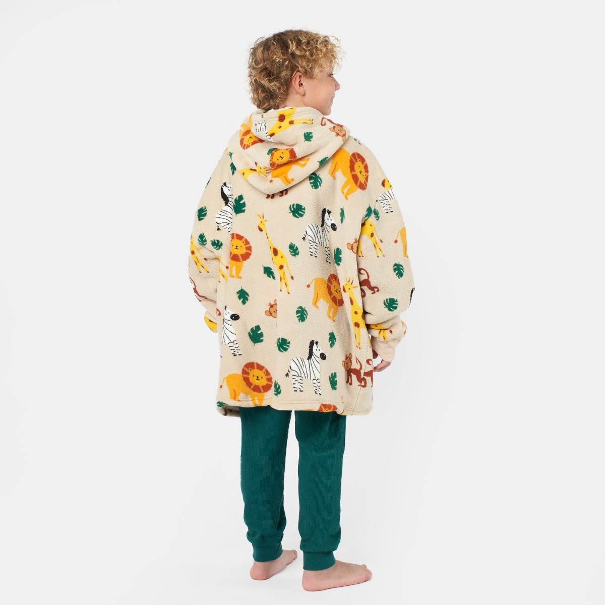 OHS Safari Print Hoodie Blanket, Beige - Kids>