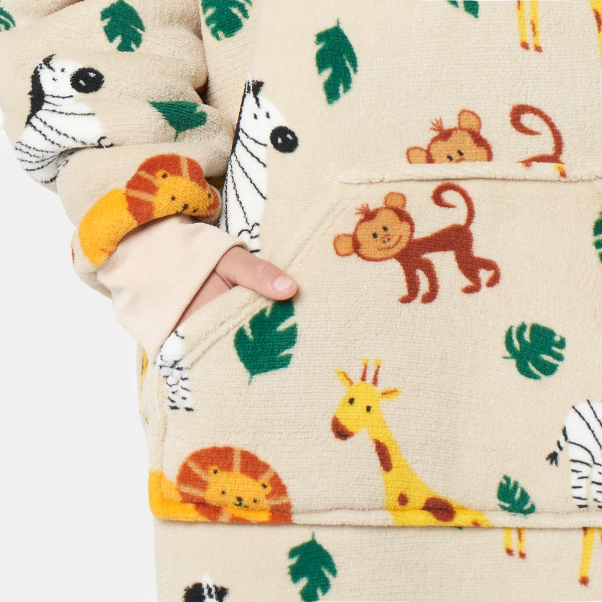 OHS Safari Print Hoodie Blanket, Beige - Kids>