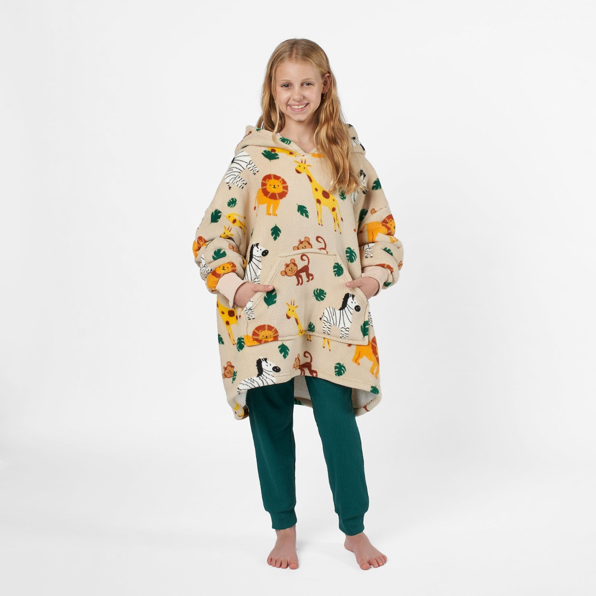 OHS Safari Print Hoodie Blanket, Beige - Kids>