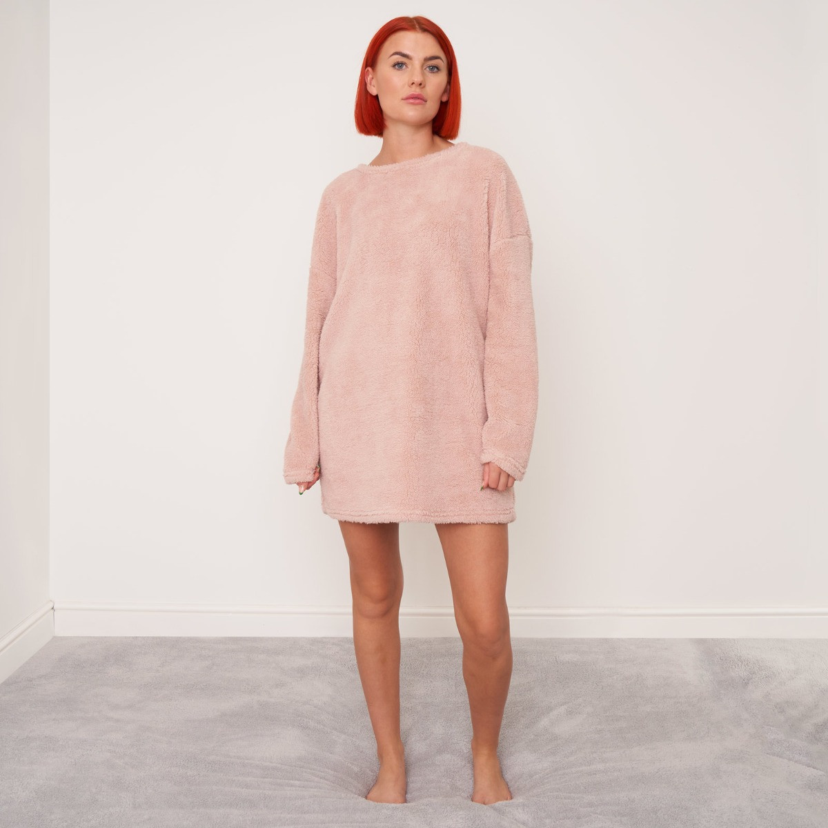 OHS Teddy Long Sleeve Dress, Blush - UK 6-8>